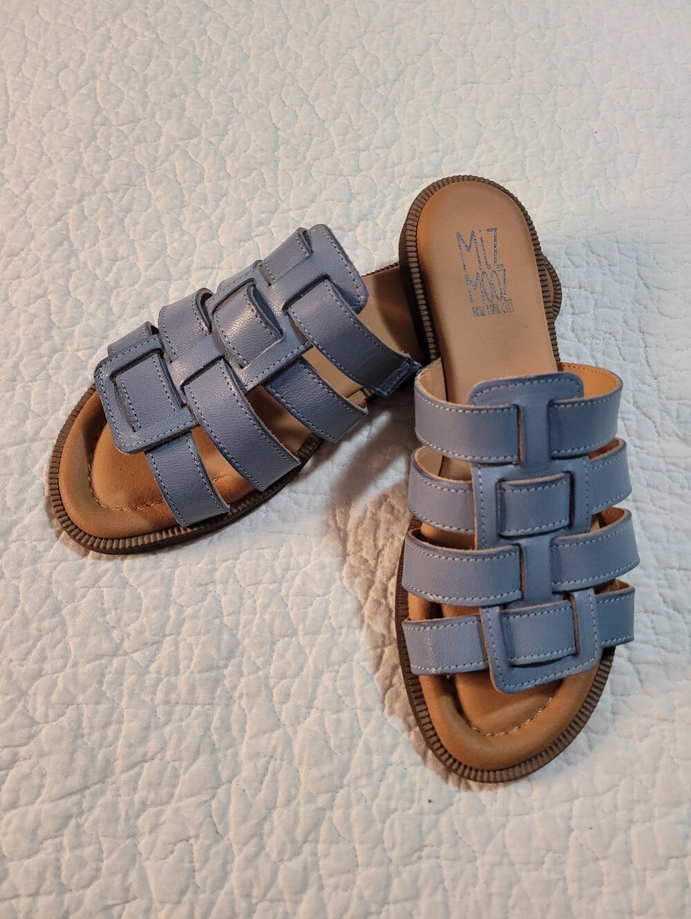Miz Mooz NEW Primm Fisherman Slide Sandal Blue Leather Sz 39